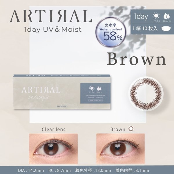 画像3: 粧美堂 アーティラル ワンデー 58% 10枚入 1箱＜SHOBIDO ARTIRAL 1day water control 58％ UV＆Moist／オフィス・学校バレにくい／着色外径12.6〜13.1mm／着色内径8mm以上／UVカット／高含水／サンドイッチ製法＞ (3)