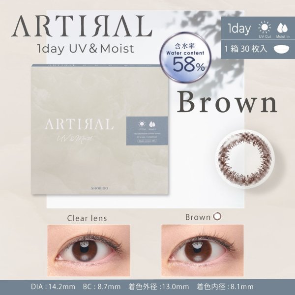 画像3: 粧美堂 アーティラル ワンデー 58% 30枚入 1箱＜大容量パック／SHOBIDO ARTIRAL 1day water control 58％ UV＆Moist／オフィス・学校バレにくい／着色外径12.6〜13.1mm／着色内径8mm以上／UVカット／高含水／サンドイッチ製法＞ (3)